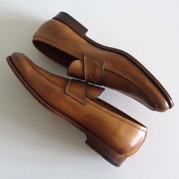 new CANALI antiqued tan penny strap loafers 46 13 - Picture 4 of 6